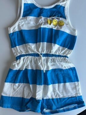 Striped Blue & White Girls' Romper - Smiley World